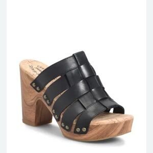 KORK-EASE Women's Black Leather Heeled Sandals